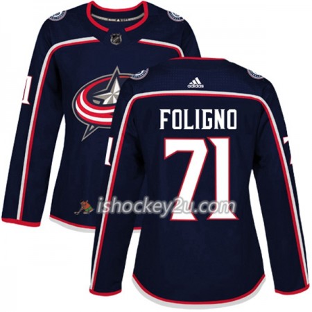 Dame NHL Columbus Blue Jackets Trøje Nick Foligno 71 Adidas 2017-2018 Marine Blå Authentic